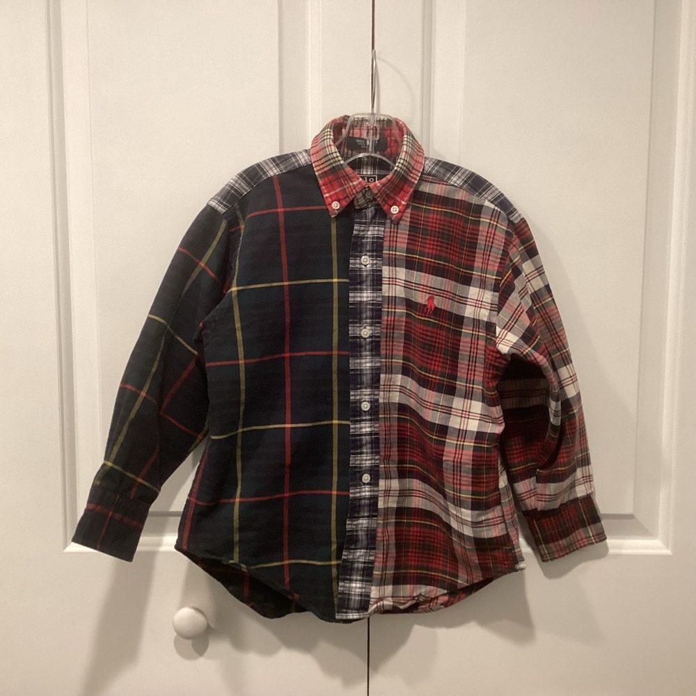 Ralph Lauren Polo boys Patchwork Plaid Shirt - Red, Blue & White in Size small